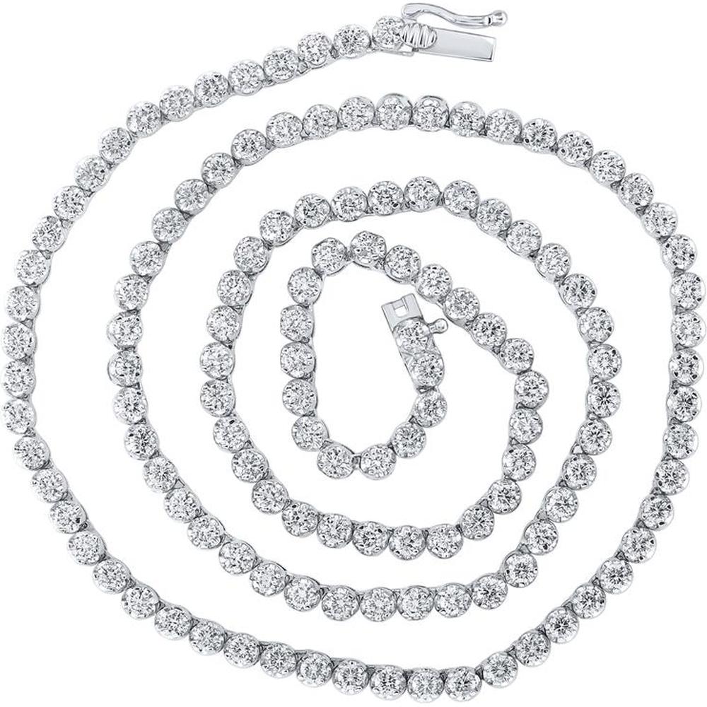 14K White Gold 24-Inch Link Chain Necklace with Round Prong Set Diamonds - 11 Carat Total Diamond Weight
