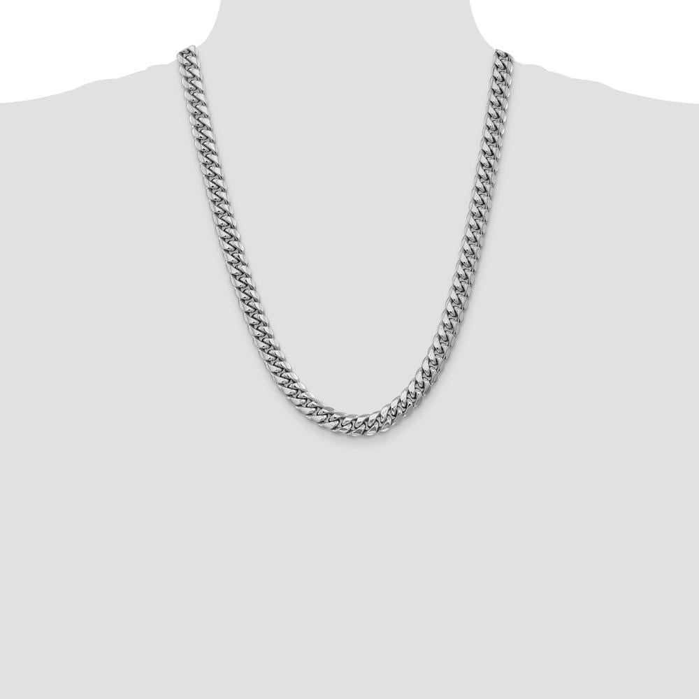 14K White Gold 24-inch Miami Cuban Chain - 9.3mm Wide with Rhodium Plating by Oro Pregiato