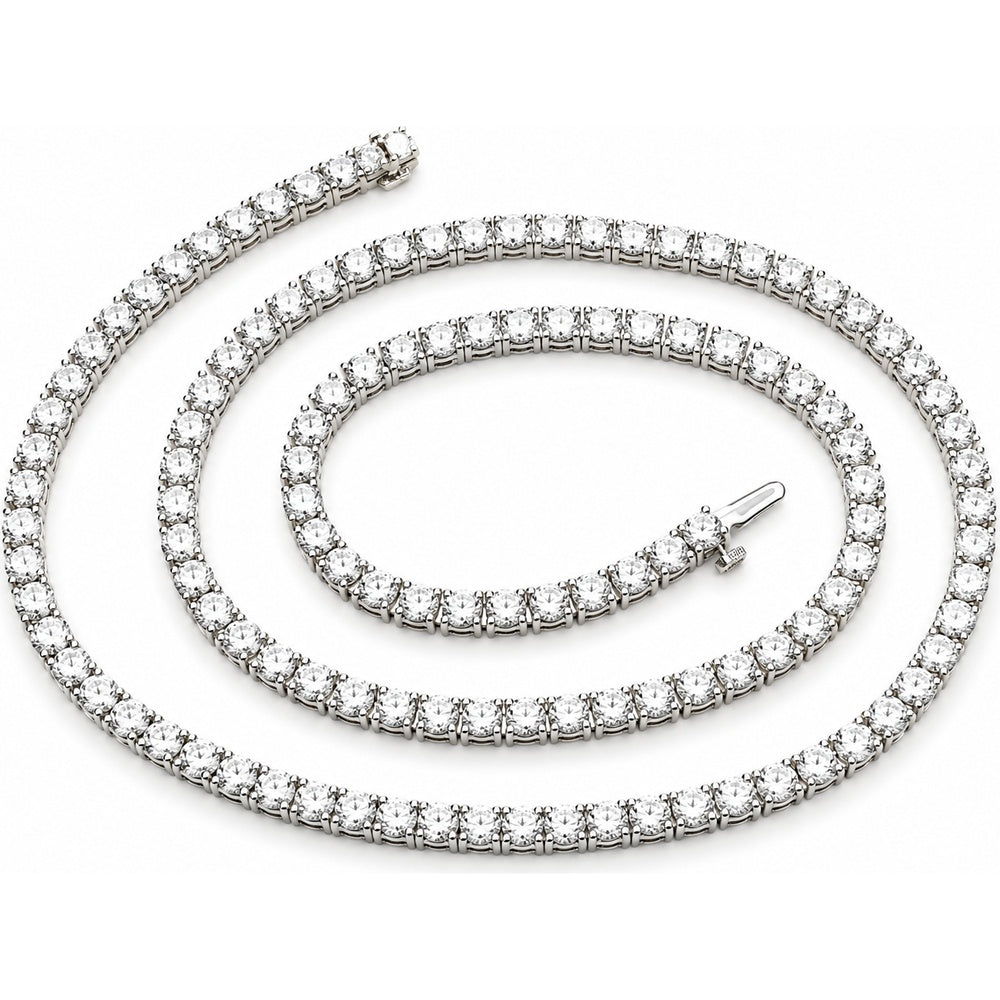 14K White Gold 24 Inch Tennis Necklace with 4-Prong Set Round Lab Grown Diamonds - 33.25 Carat Total Diamond Weight by Auriventus