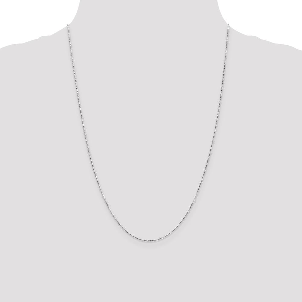 14K White Gold 24" Round Parisian Wheat Chain Necklace with Lobster Clasp - Rhodium Plated Finish by Oro Pregiato