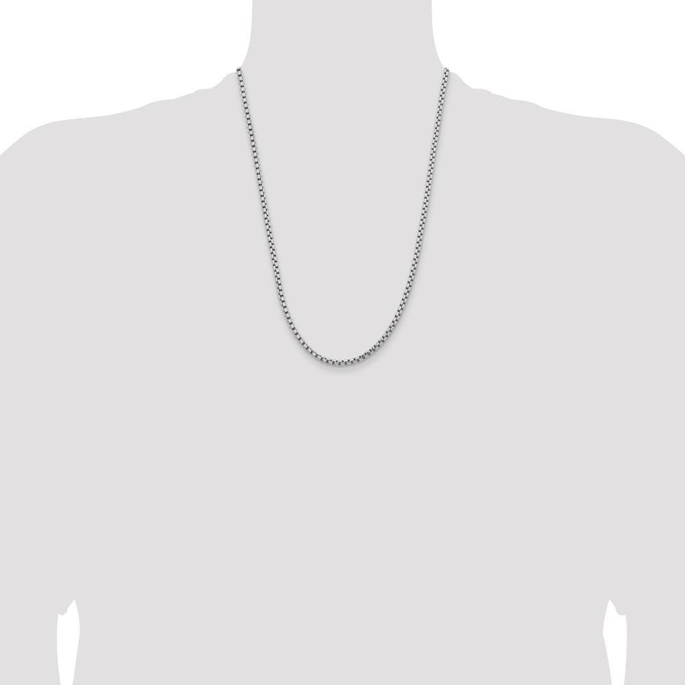 14K White Gold 24" Semi-Solid Round Box Chain Necklace - 3.6mm Width by IBGoodman