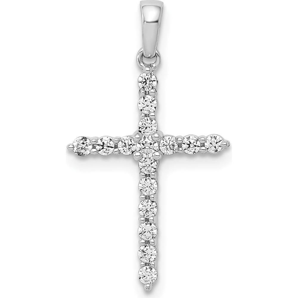 14K White Gold 24mm Diamond Cross Pendant with Prong Set Round Diamonds - 0.25 Carat Total Diamond Weight by Monteluci Fine Jewelry