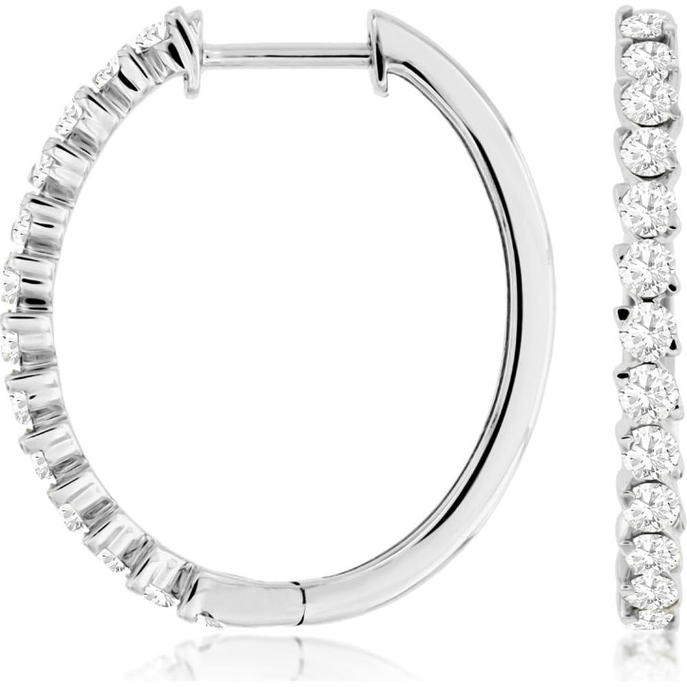 14K White Gold 24mm Diamond Hoop Earrings with 1.00 Carats Total Diamond Weight
