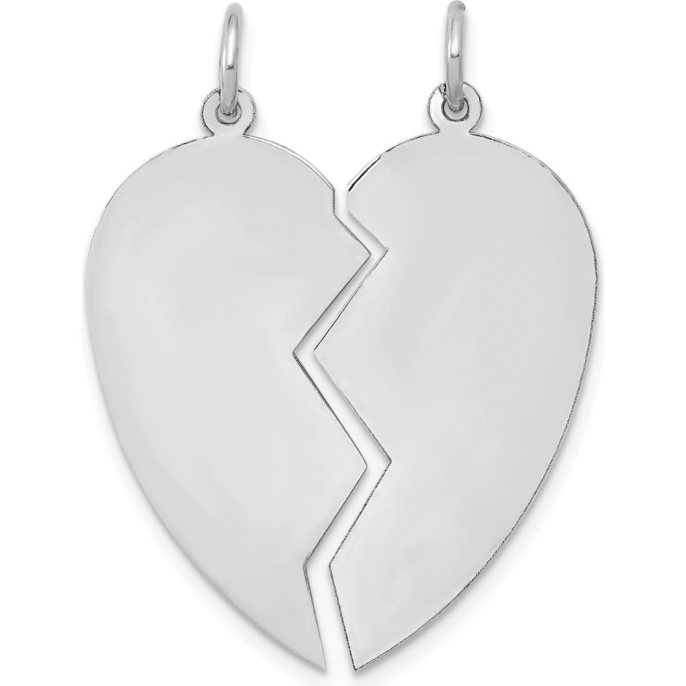 14K White Gold 24mm Engravable Heart Charm Set with Rhodium Plating by Oro Pregiato