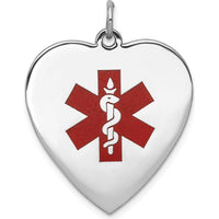 14K White Gold 24mm Heart-Shaped Red Enameled Medical Jewelry Pendant by Oro Pregiato