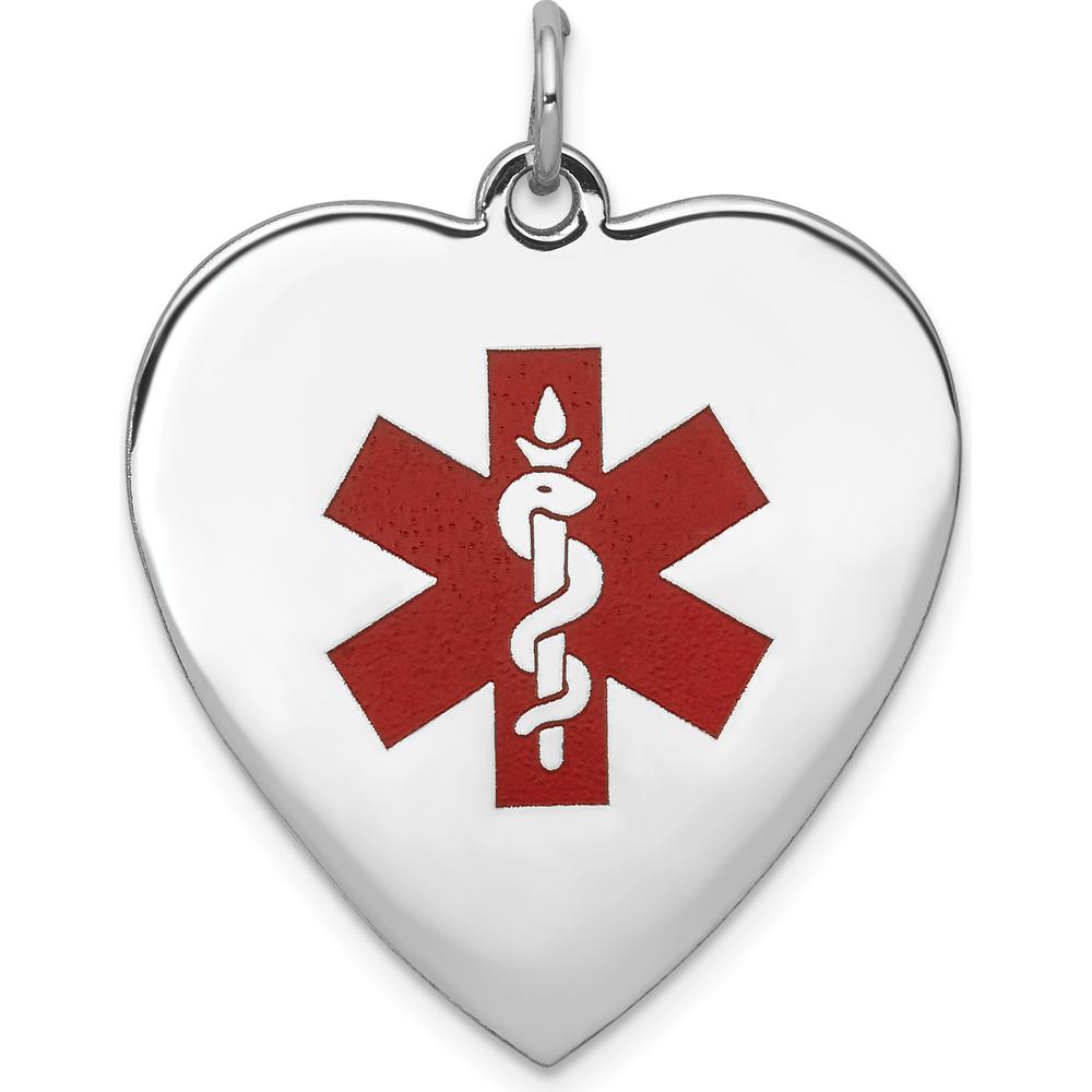 14K White Gold 24mm Heart-Shaped Red Enameled Medical Jewelry Pendant by Oro Pregiato