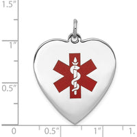 14K White Gold 24mm Heart-Shaped Red Enameled Medical Jewelry Pendant by Oro Pregiato