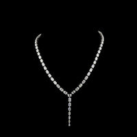 14K White Gold 25.03 Carat Lab Diamond Lariat Necklace with Emerald Cut E-F VS Stones - 54 Total Diamonds - Covaloro Fine Jewelry