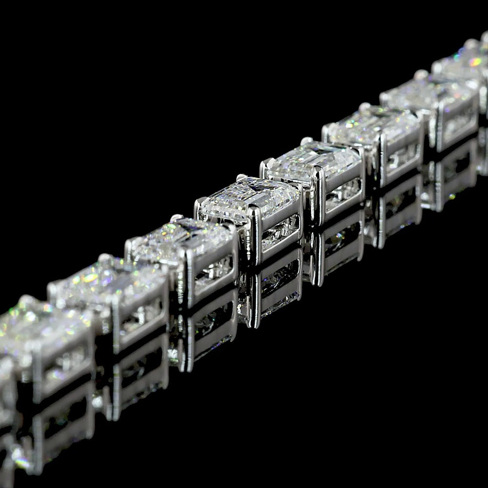 14K White Gold 25.03 Carat Lab Diamond Lariat Necklace with Emerald Cut E-F VS Stones - 54 Total Diamonds - Covaloro Fine Jewelry