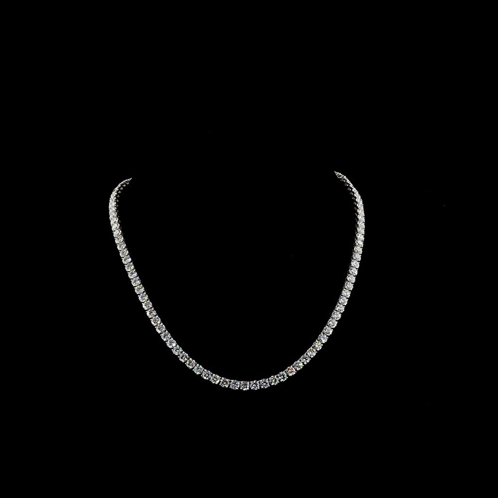 14K White Gold 25.17 Carat Tennis Necklace with Prong Set Lab Grown Round Brilliant Diamonds (E-F VS2) - Covaloro Fine Jewelry
