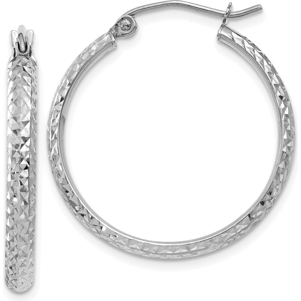 14K White Gold 25mm Diamond-Cut Hollow Hoop Earrings with Rhodium Plating by 0