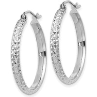 14K White Gold 25mm Diamond-Cut Hollow Hoop Earrings with Rhodium Plating by 0