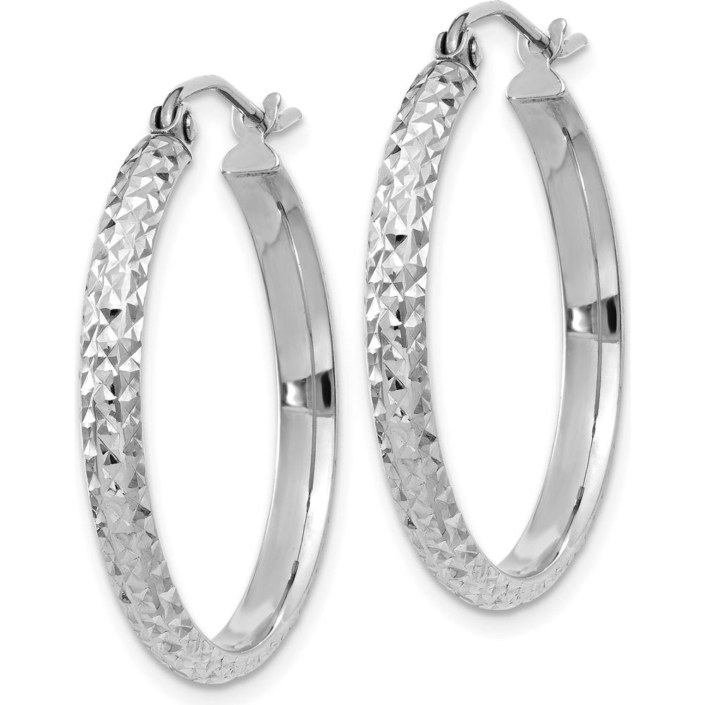 14K White Gold 25mm Diamond-Cut Hollow Hoop Earrings with Rhodium Plating by 0