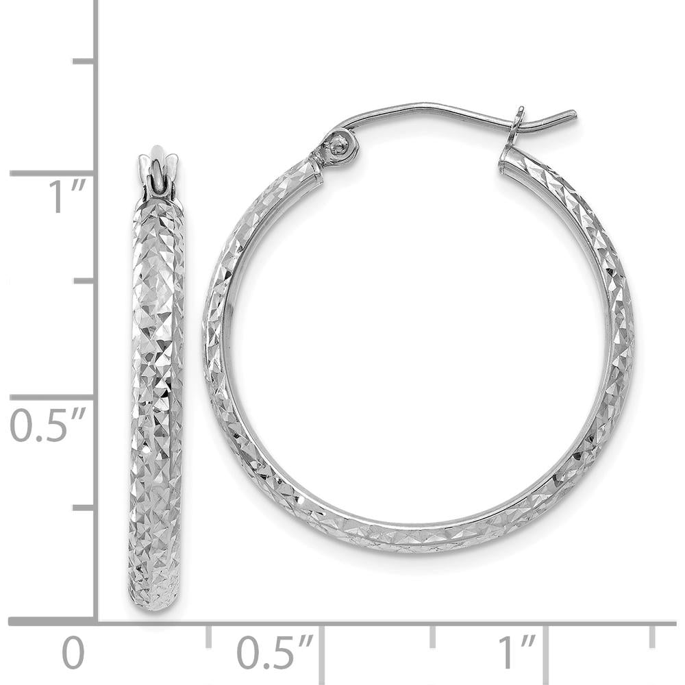 14K White Gold 25mm Diamond-Cut Hollow Hoop Earrings with Rhodium Plating by 0