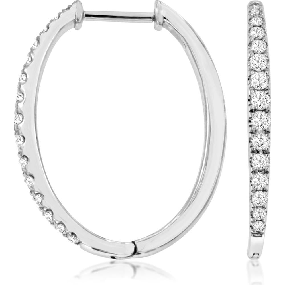 14K White Gold 25mm Diamond Hoop Earrings with Prong Set Round Diamonds - 0.50 Carat Total Diamond Weight - Royal Jewelry