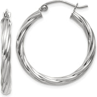 14K White Gold 25mm Polished Twisted Hoop Earrings by 0