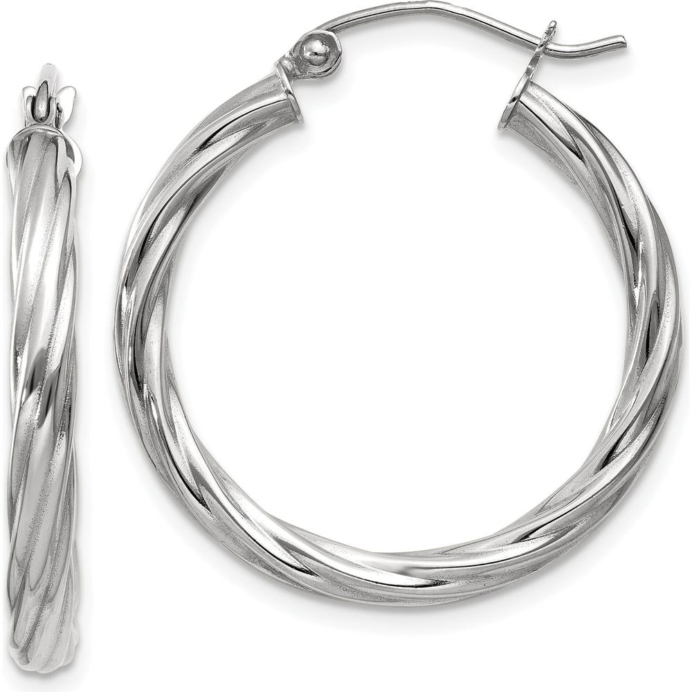 14K White Gold 25mm Polished Twisted Hoop Earrings by 0