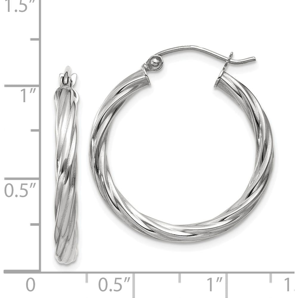 14K White Gold 25mm Polished Twisted Hoop Earrings by 0