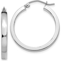 14K White Gold 25mm Rectangle Tube Hoop Earrings with Rhodium Plating by 0