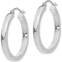 14K White Gold 25mm Rectangle Tube Hoop Earrings with Rhodium Plating by 0