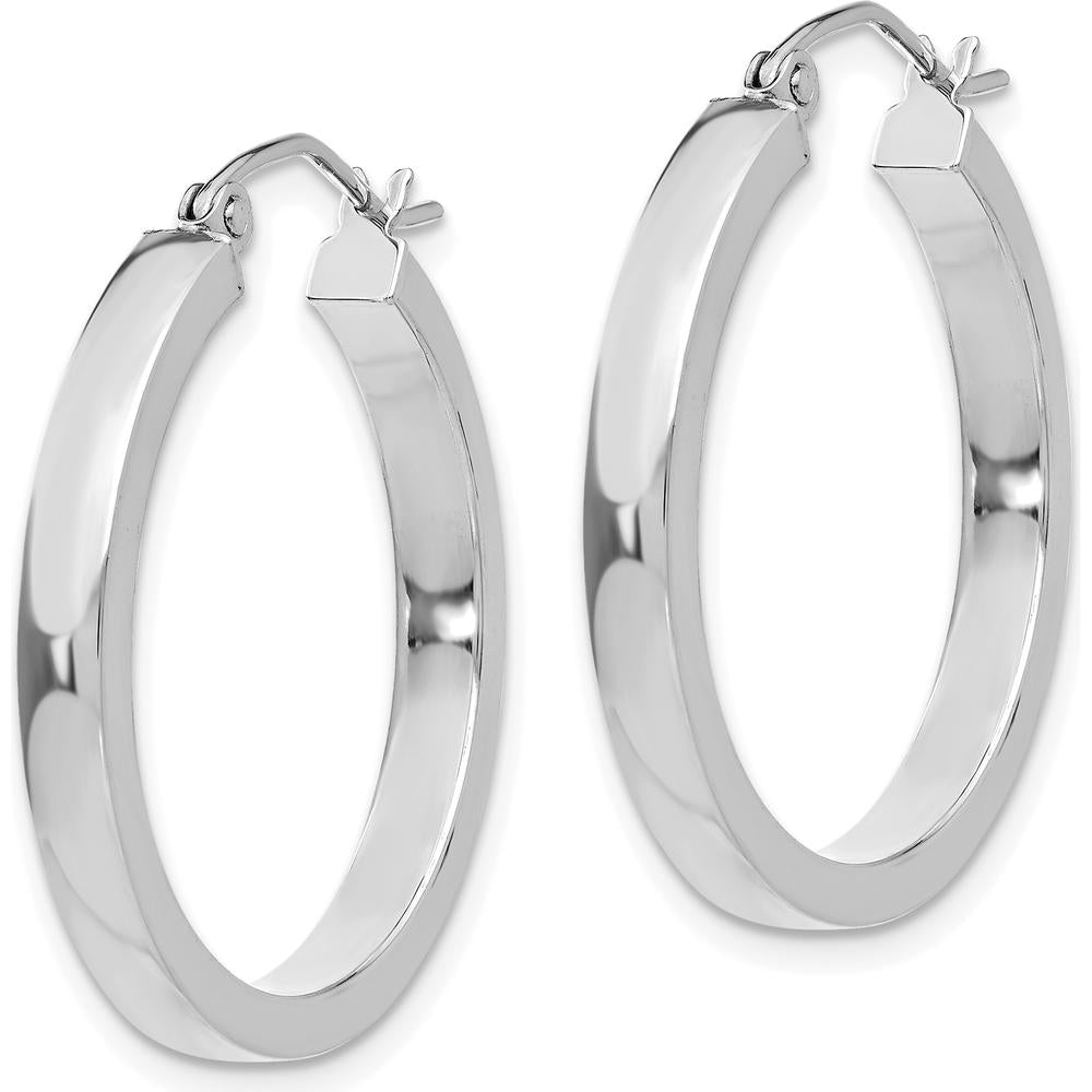14K White Gold 25mm Rectangle Tube Hoop Earrings with Rhodium Plating by 0