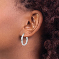 14K White Gold 25mm Rectangle Tube Hoop Earrings with Rhodium Plating by 0