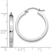14K White Gold 25mm Rectangle Tube Hoop Earrings with Rhodium Plating by 0