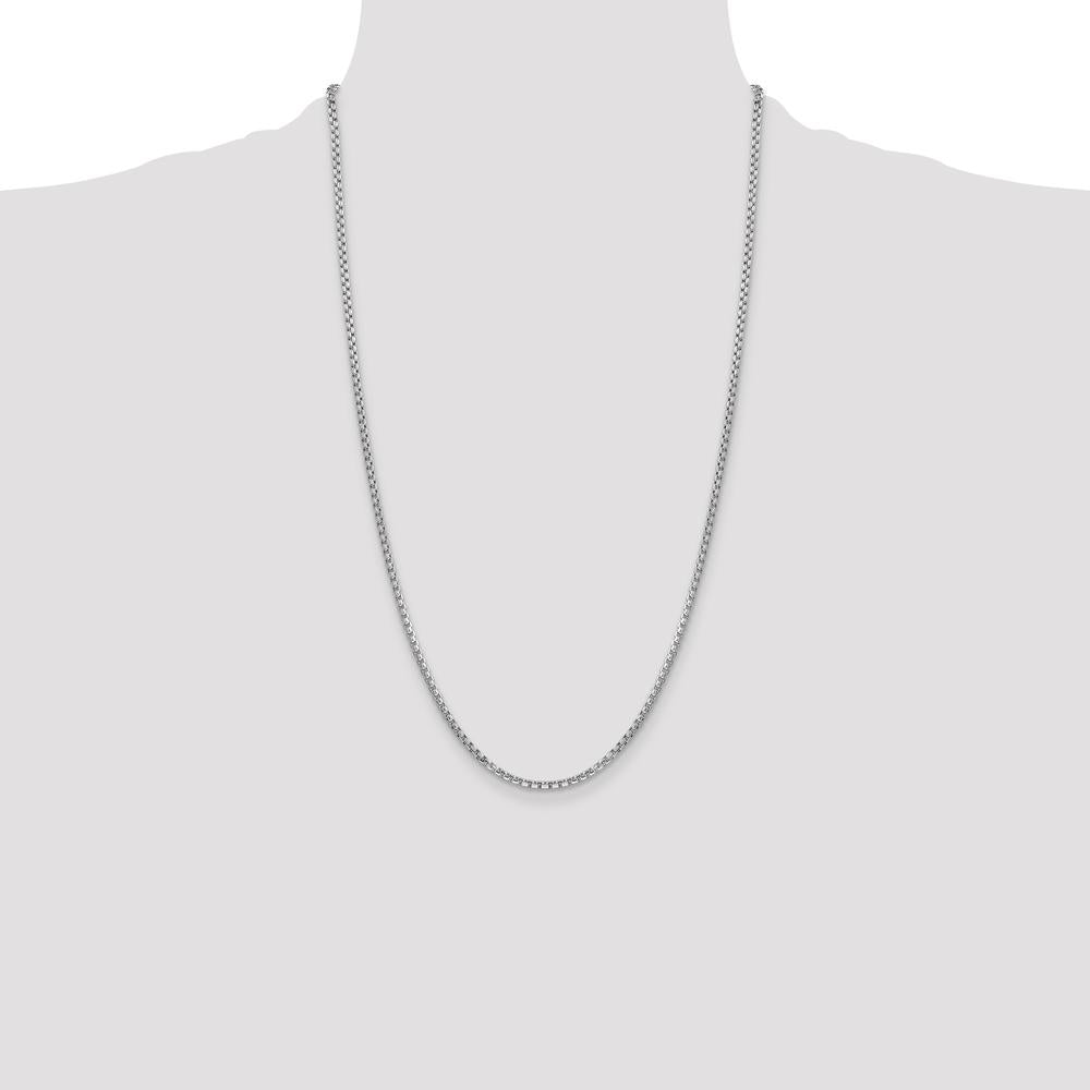 14K White Gold 26" 2.45mm Semi-Solid Round Box Chain with Lobster Clasp by IBGoodman