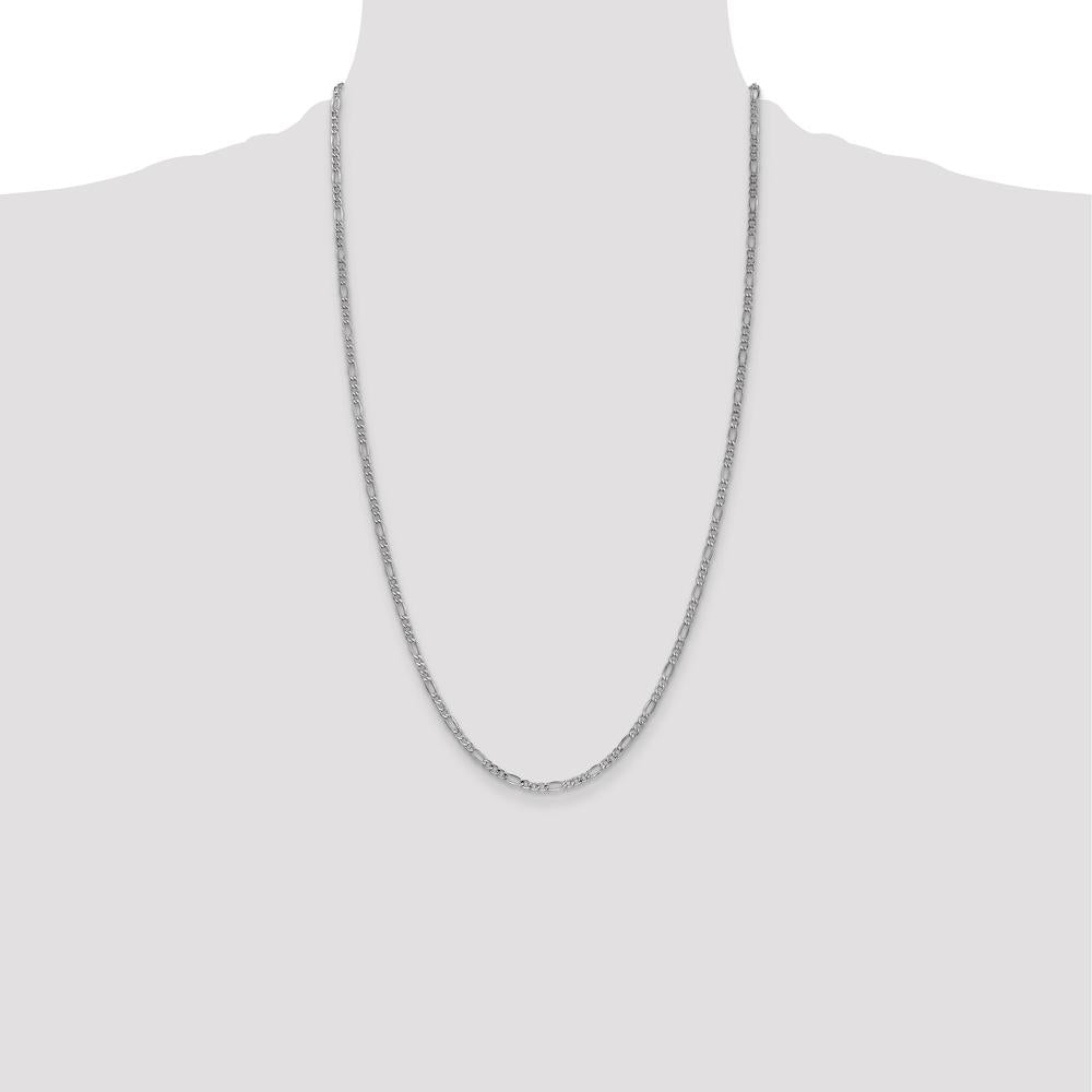 14K White Gold 26" 2.5mm Semi-Solid Figaro Chain with Lobster Clasp by Oro Pregiato