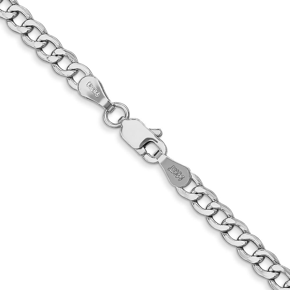 14K White Gold 26" 3.35mm Semi-Solid Curb Chain with Lobster Clasp by Oro Pregiato