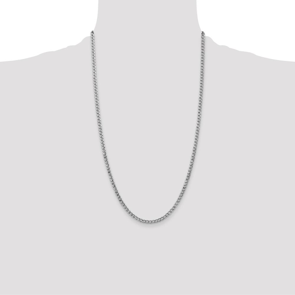14K White Gold 26" 3.35mm Semi-Solid Curb Chain with Lobster Clasp by Oro Pregiato