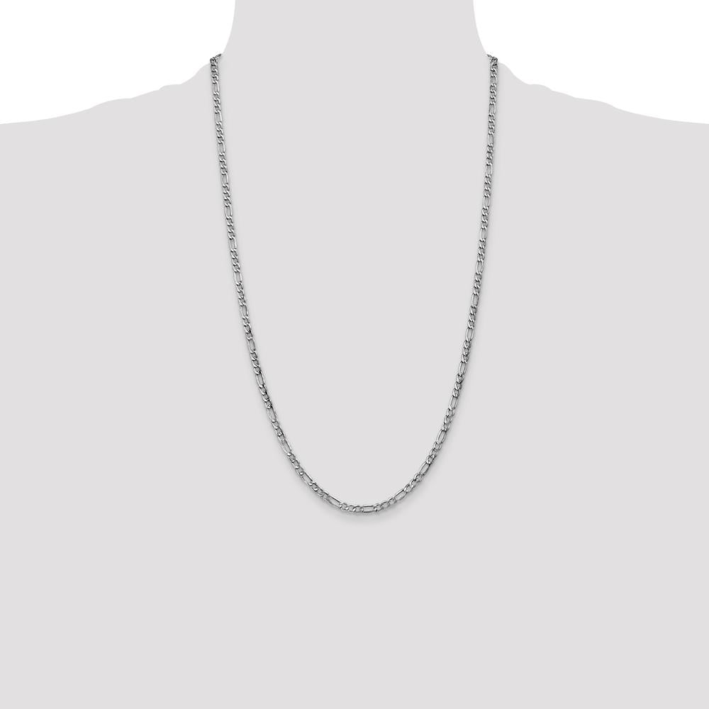 14K White Gold 26" 3.5mm Semi-Solid Figaro Chain with Lobster Clasp by IBGoodman