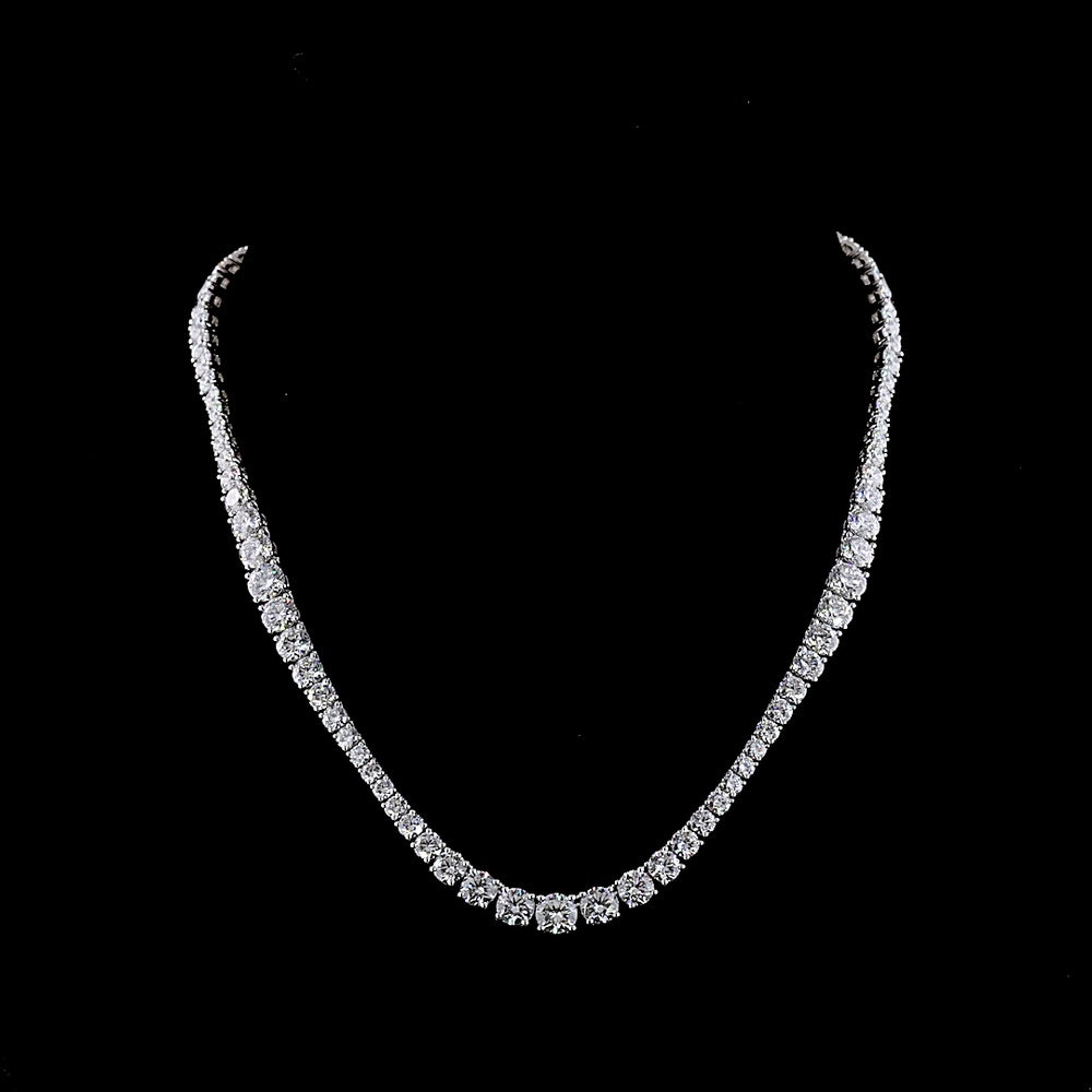 14K White Gold 26.35 Carat Graduated Riviera Necklace with 99 Prong-Set Round Lab Diamonds - E-F Color VS1 Clarity - Covaloro Fine Jewelry