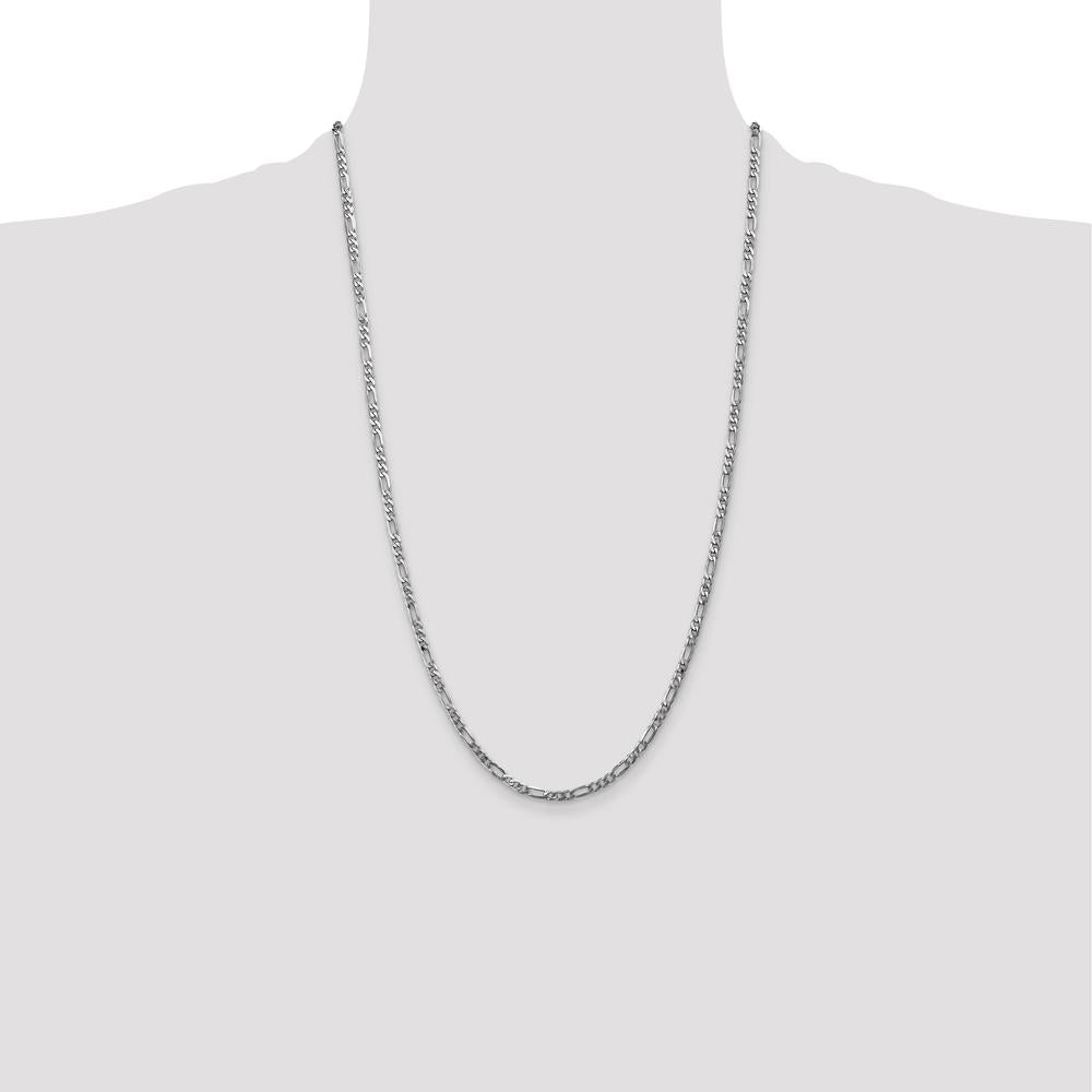 14K White Gold 26" 3mm Flat Figaro Chain with Lobster Clasp - Polished Finish by 0