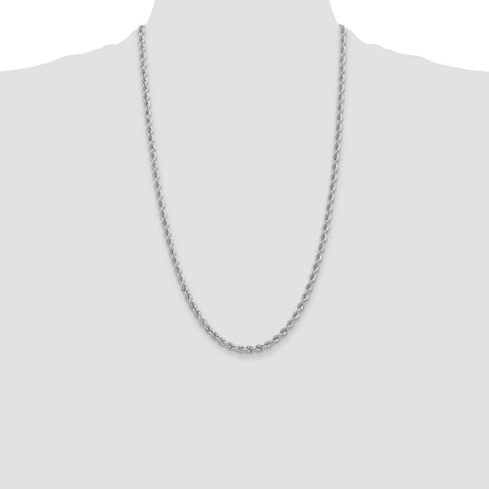 14K White Gold 26" 3mm Regular Rope Chain with Lobster Clasp - Polished Rhodium Finish by 0