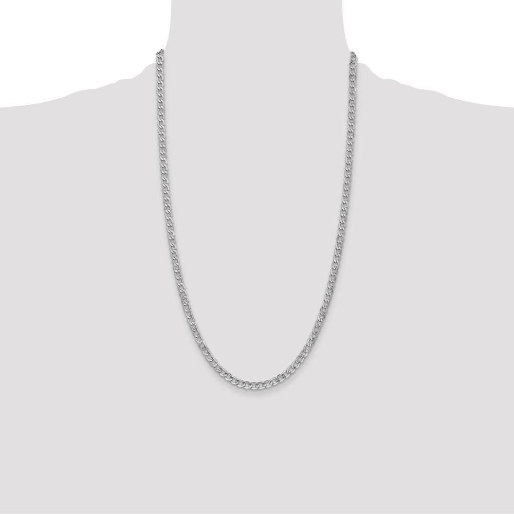 14K White Gold 26" 4.3mm Semi-Solid Curb Chain Necklace with Lobster Clasp by Oro Pregiato