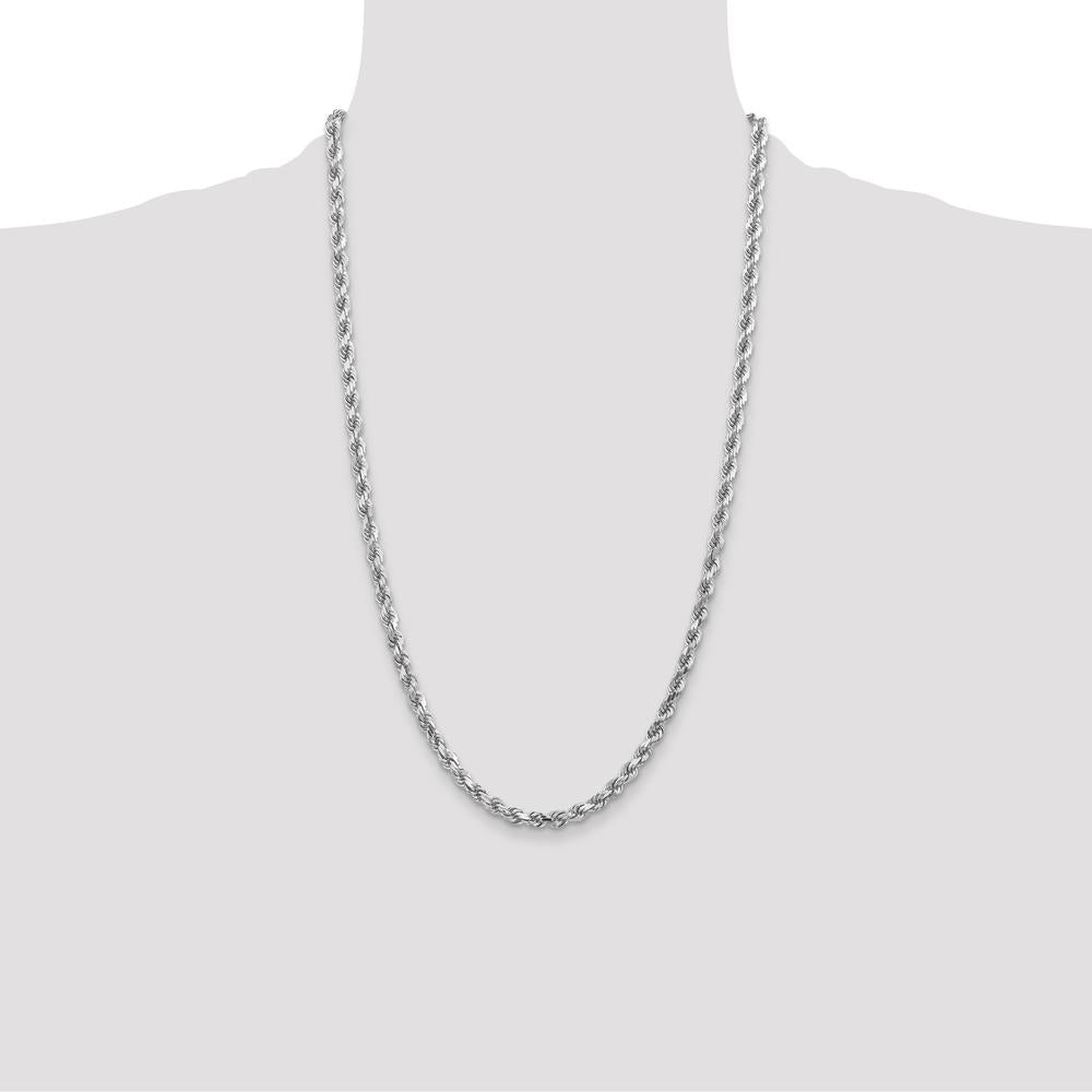 14K White Gold 26" 4.5mm Diamond-cut Rope Chain with Lobster Clasp