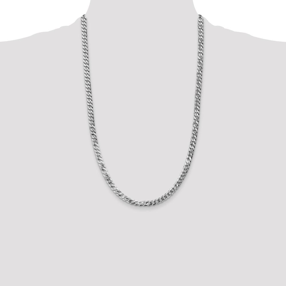 14K White Gold 26" 4.75mm Flat Beveled Curb Chain with Lobster Clasp by 0