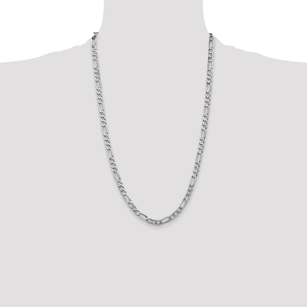 14K White Gold 26" 5.5mm Flat Figaro Chain with Lobster Clasp by Oro Pregiato