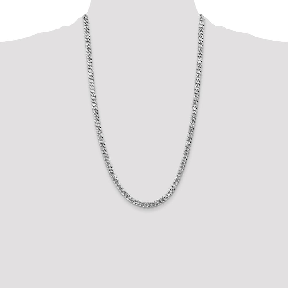 14K White Gold 26" 5.75mm Flat Beveled Curb Chain with Lobster Clasp by 0