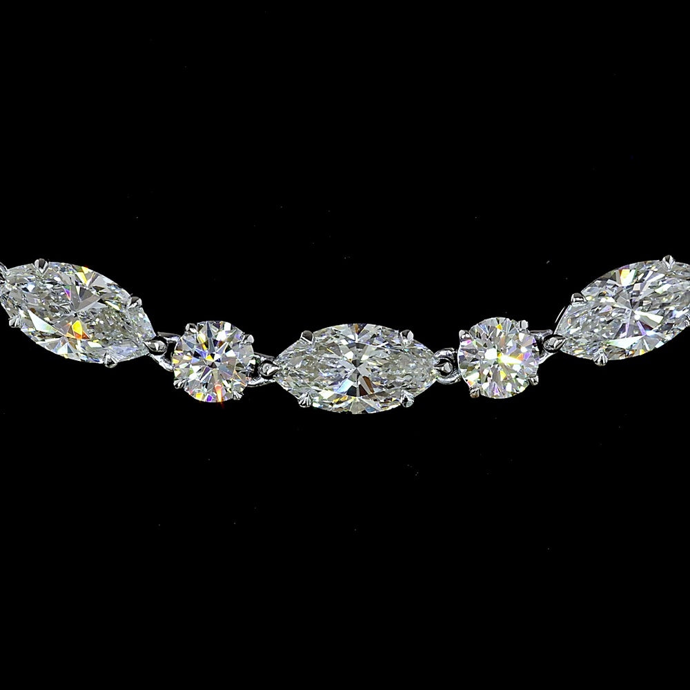 14K White Gold 26.67 Carat Tennis Necklace with Alternating Marquise and Round Lab-Grown Diamonds - E-F VS Clarity, East-West Set - Covaloro Fine Jewelry