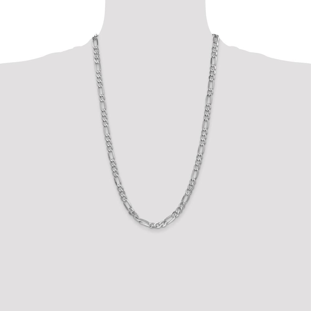 14K White Gold 26" 6mm Flat Figaro Chain Necklace with Lobster Clasp by Oro Pregiato