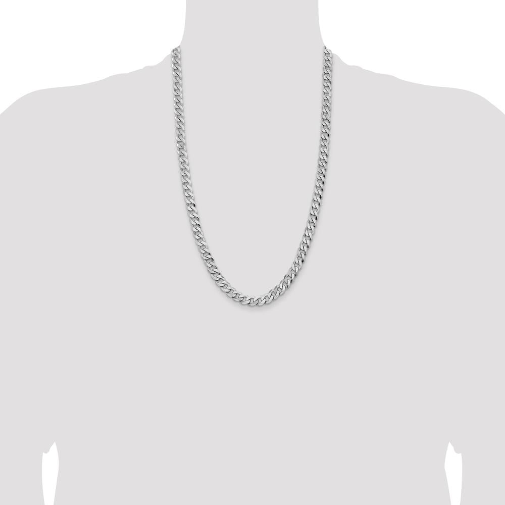 14K White Gold 26" 8mm Flat Beveled Curb Chain with Lobster Clasp by 0