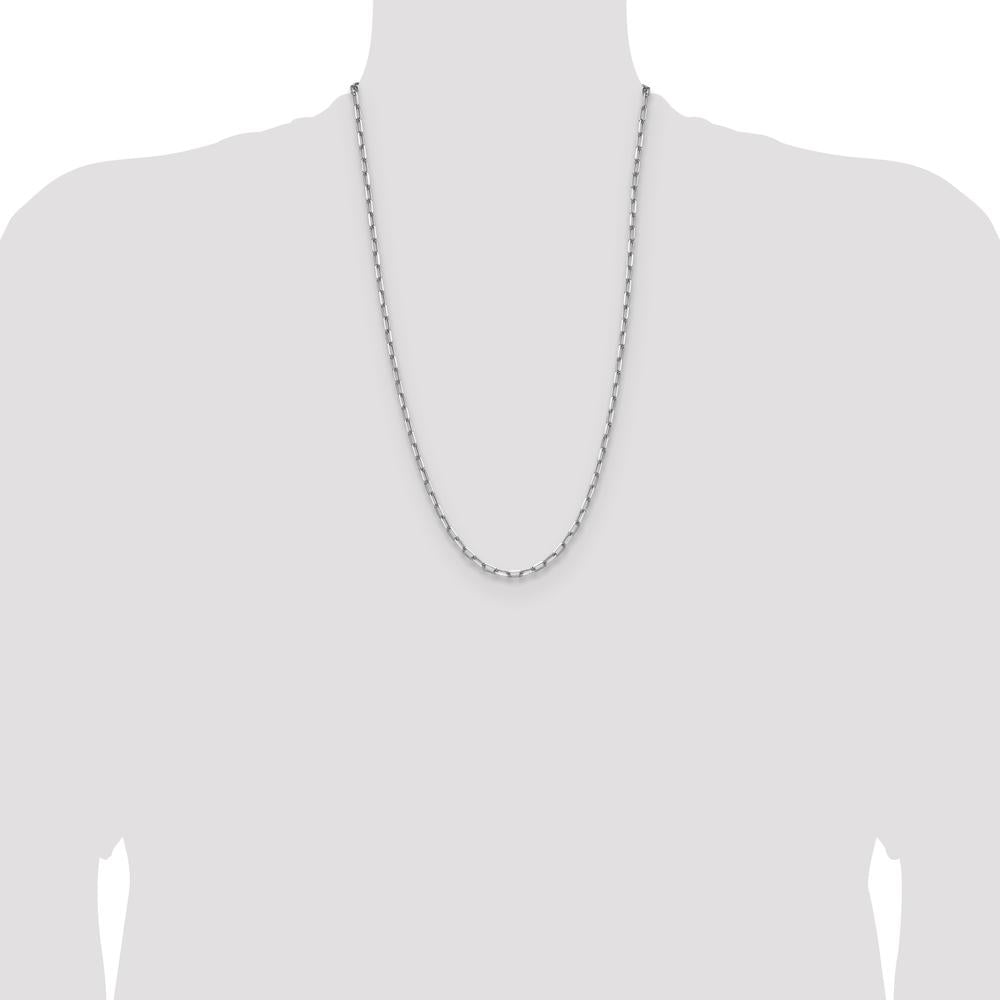 14K White Gold 26" Beveled Paperclip Chain Necklace by Oro Pregiato