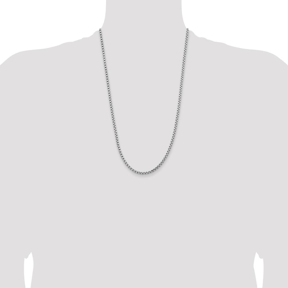 14K White Gold 26" Box Chain Necklace - Polished, Rhodium Plated, 3.6mm Width by IBGoodman