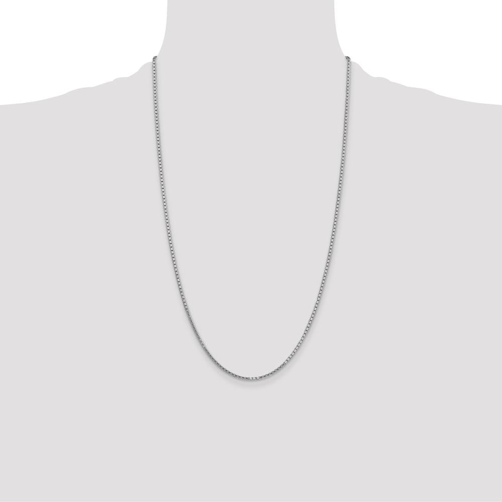 14K White Gold 26" Box Chain Necklace with Lobster Clasp and Rhodium Plating by Oro Pregiato