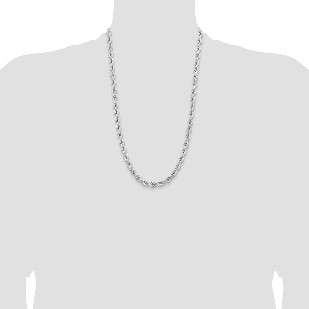 14K White Gold 26" Diamond-Cut Rope Chain Necklace with Fancy Lobster Clasp