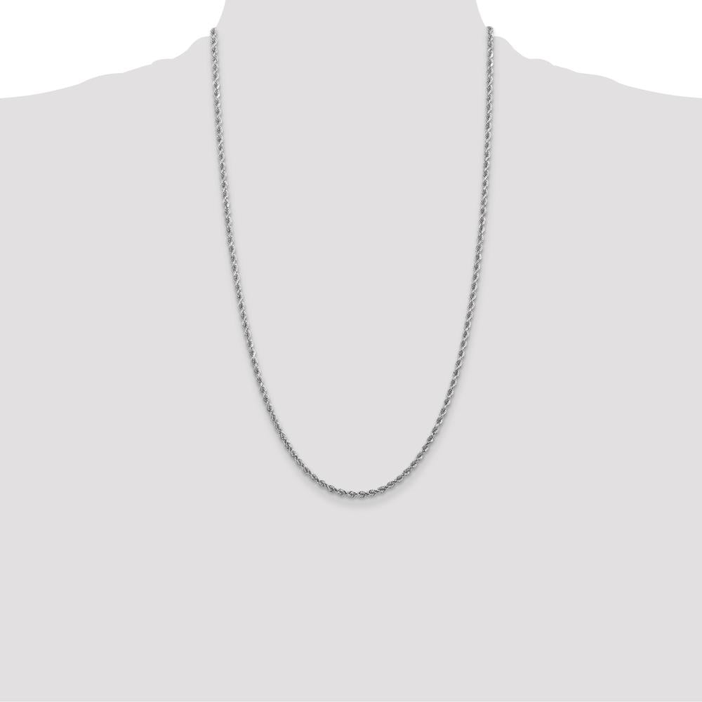 14K White Gold 26" Diamond-Cut Rope Chain Necklace with Lobster Clasp - 2.75mm Solid Handcrafted Design