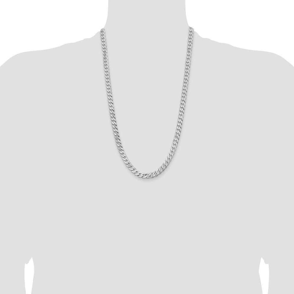 14K White Gold 26" Flat Beveled Curb Chain with Lobster Clasp - 7.25mm Width by 0