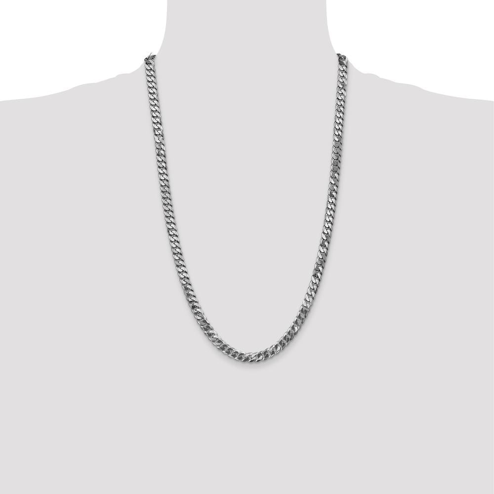 14K White Gold 26" Flat Beveled Curb Chain with Lobster Clasp by 0